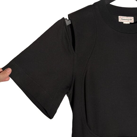 Alexander McQueen 2022 Black Short Sleeves Cut Out Flare Mini Dress - Picture 8 of 13